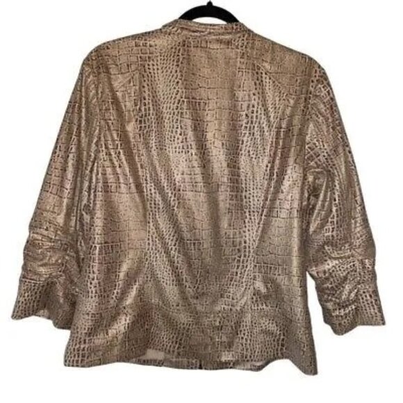 Chicos Womens Jacket Brown Alligator Print Zip Up Lined Flap Pockets L/12 NWOTs - Picture 2 of 7